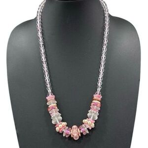 Vintage Beaded Necklace Women's 26" Pink & White Glass Beads Single Strand